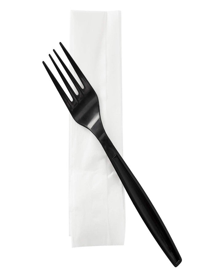 Karat [ 500 ct ] Black Wrapped PP Plastic Cutlery Set with Napkin (Fork, 1-ply Napkin) U2206B - Image 1